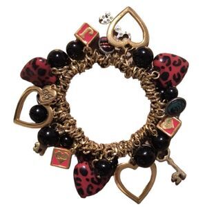 Betsey Johnson Animal Print Hearts and Blocks Bracelet